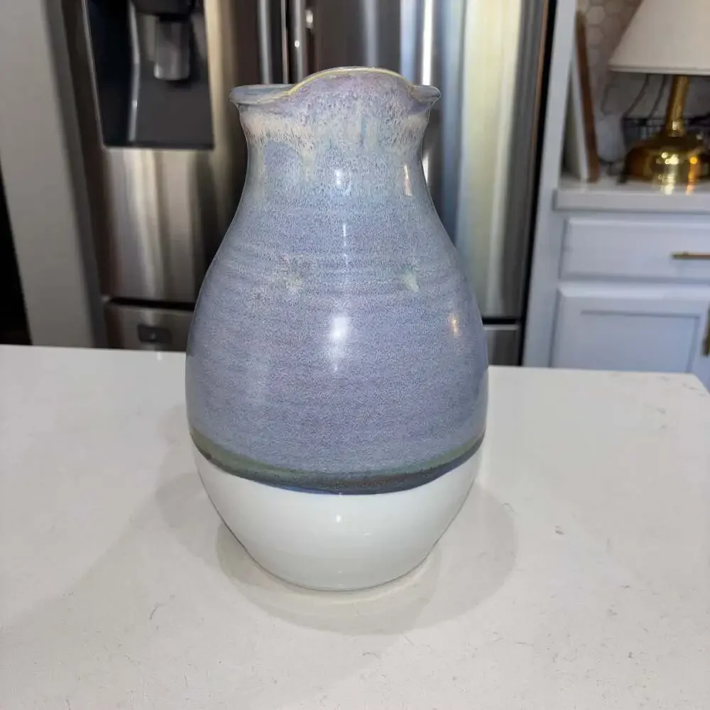 Handmade Studio Pottery Ceramic Pitcher with Blue and White Glaze